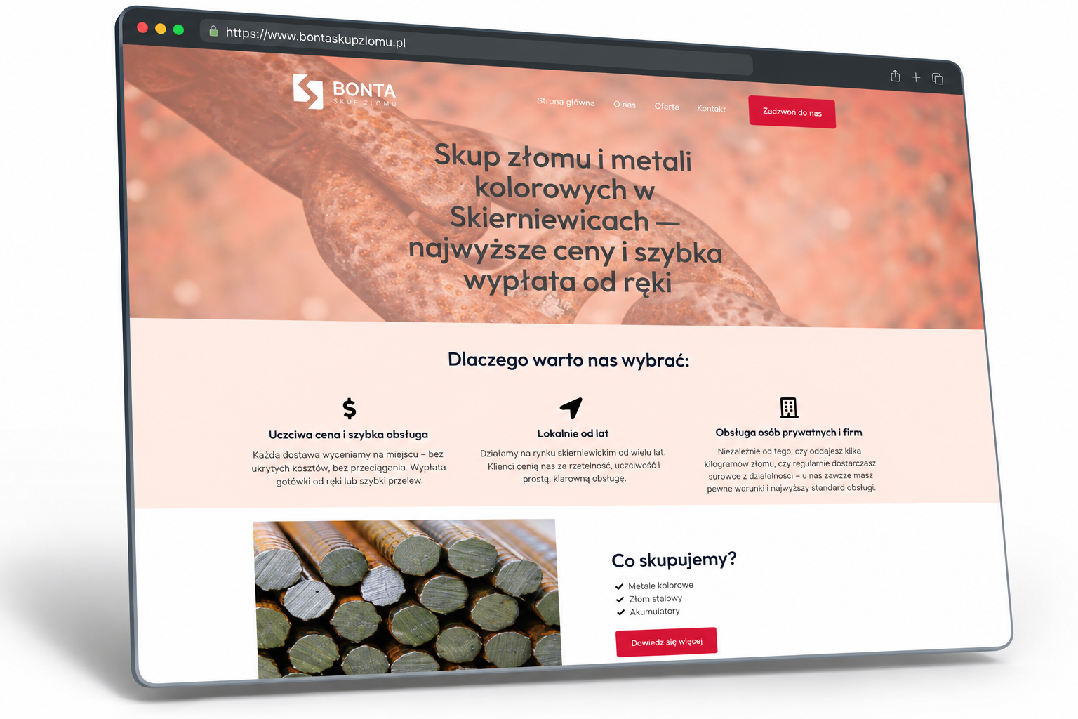 Strona BONTA — skup złomu w Skierniewicach, przykład realizacji Evinet